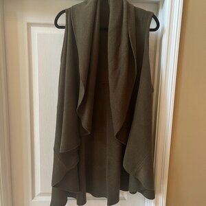 Olive knit sleeveless draped cardigan